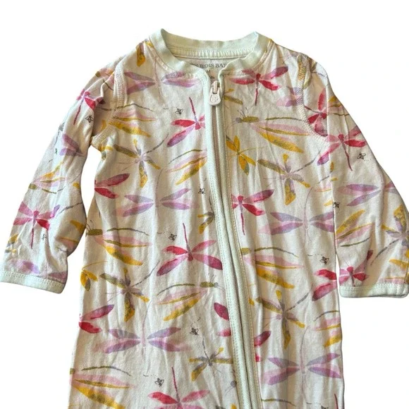 Burt's Bees Baby Girls 3-6M Pajamas Full Zip Pink Dragonfly One Piece Organic - Picture 4 of 8